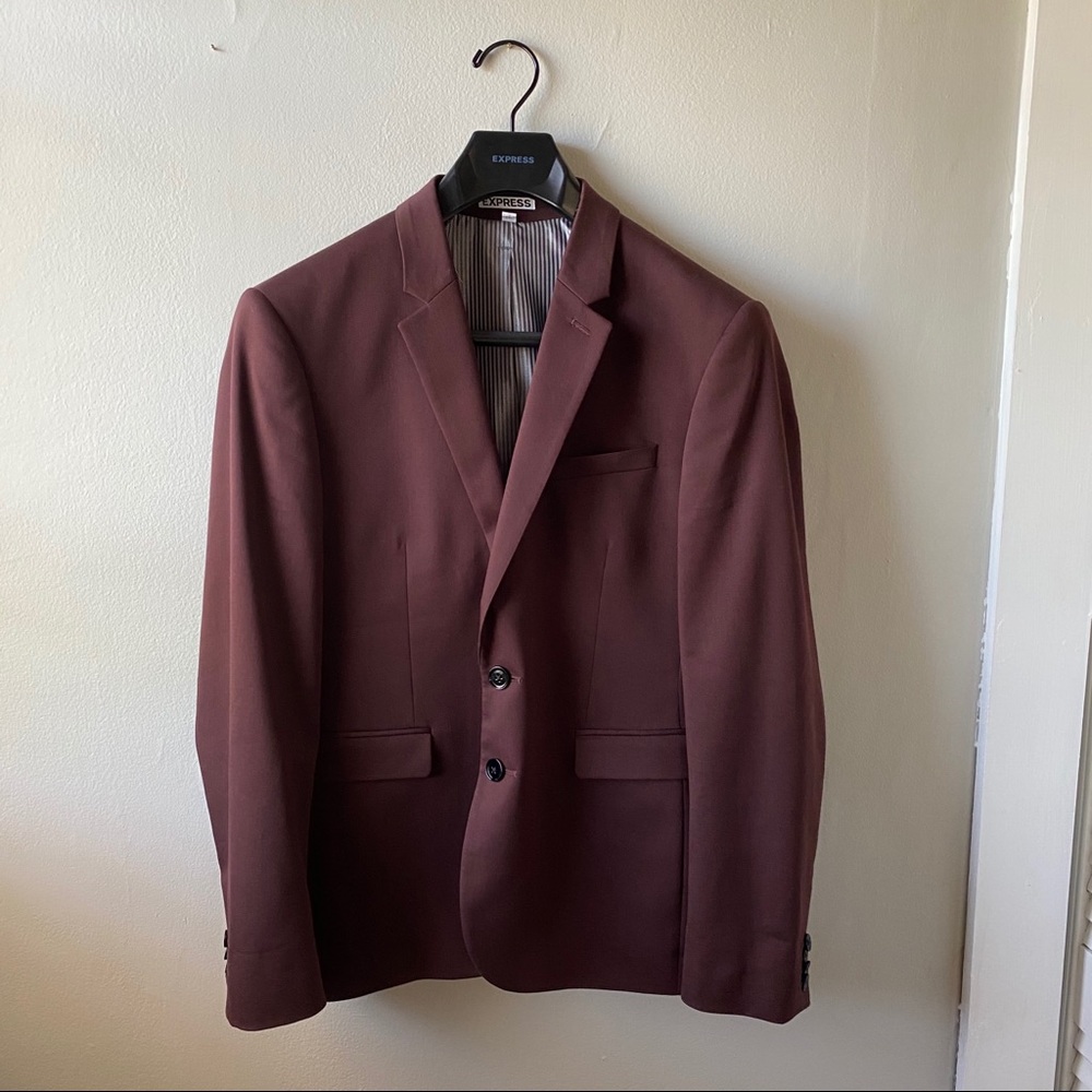 Express burgundy skinny fit suit